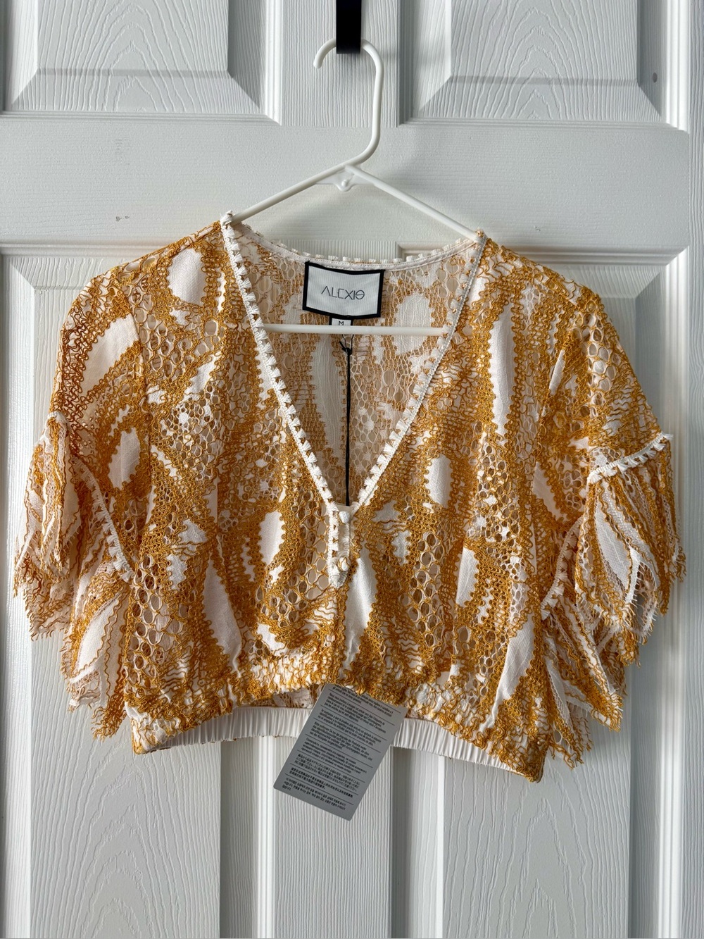ALEXIS Marcin Cropped Tassel Corded Lace Top NWT Boho Orange White M